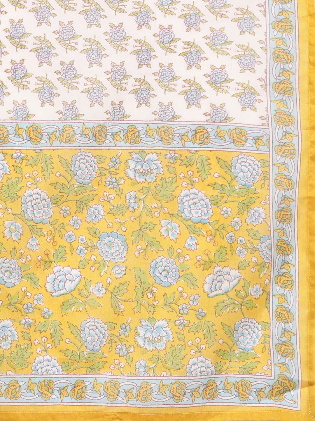 Indyancart VA Women's Yellow Floral Printed Pure Cotton Kurta with Trousers & With Dupatta
