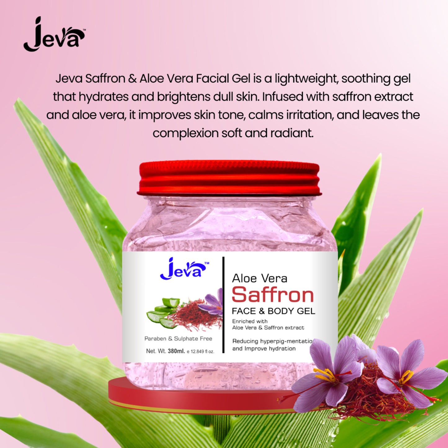 Jeva Aloe Vera Gel with Saffron - Hydrating, Brightening & Skin Revitalizing Care