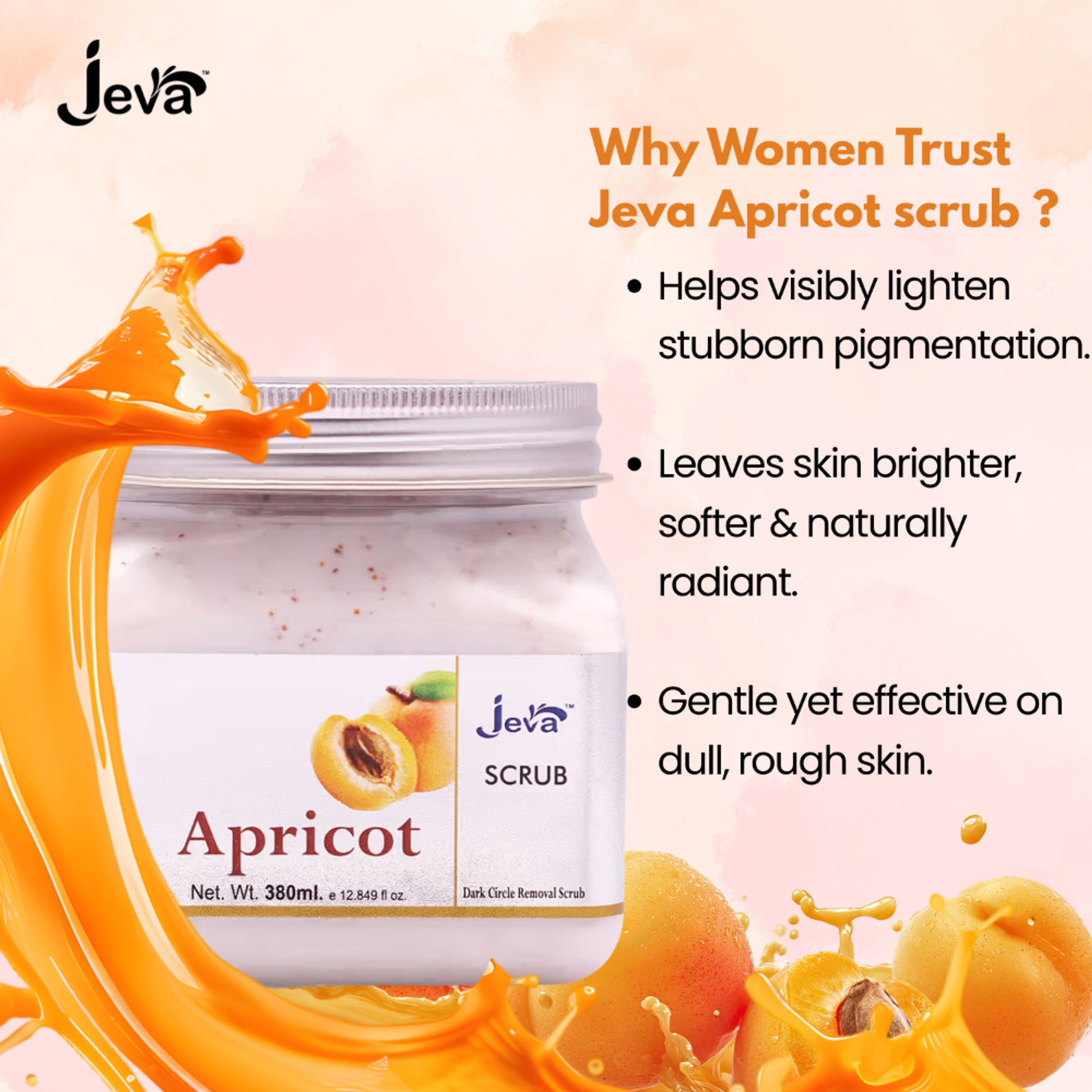 Jeva Apricot Body Scrub - Exfoliating & Dark Spot Reducing Gel for Radiant Skin