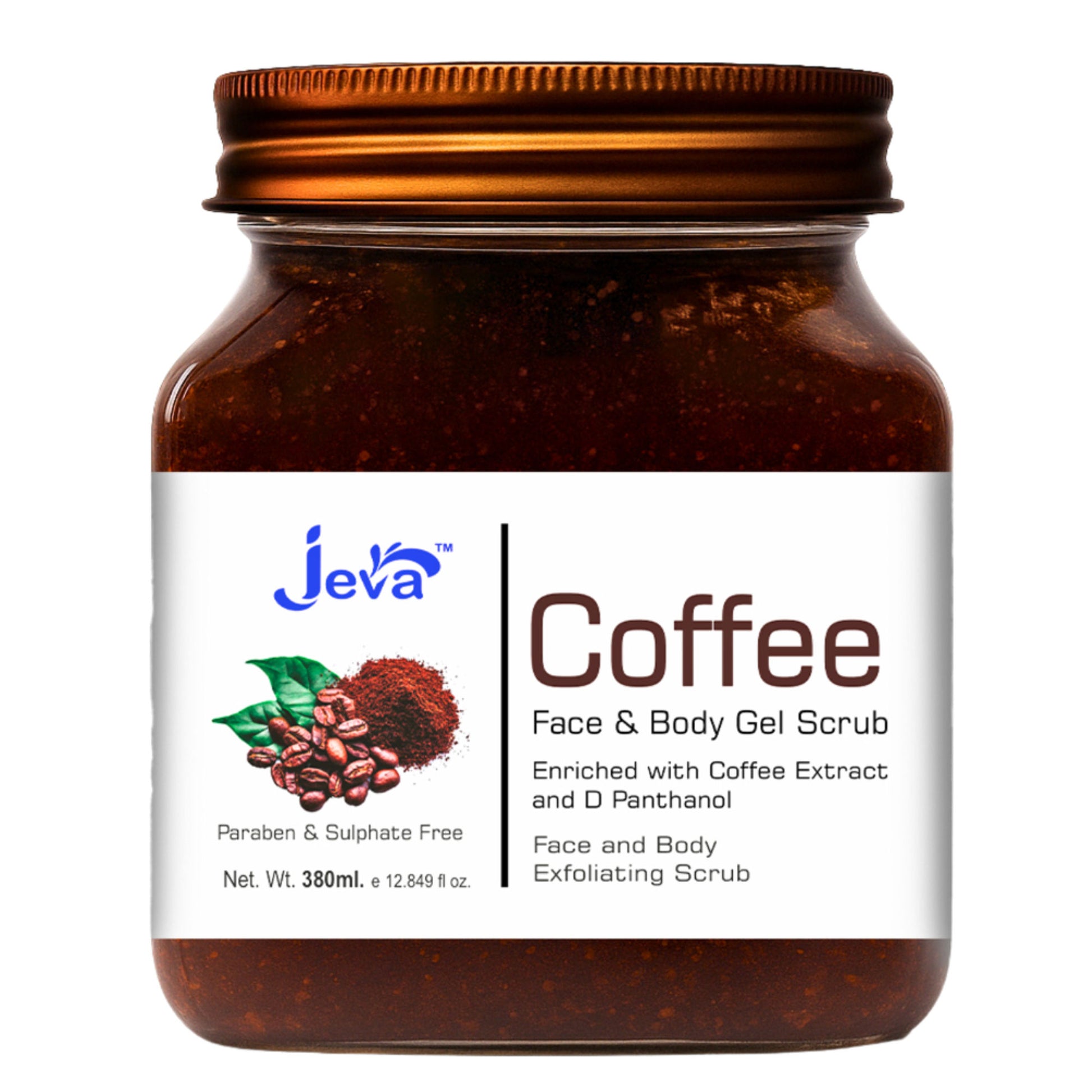Jeva Coffee Face & Body Exfoliating Gel Scrub - Removes Dead Skin & Dullness