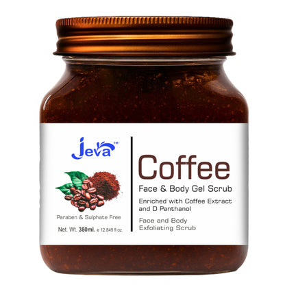 Jeva Coffee Face & Body Exfoliating Gel Scrub - Removes Dead Skin & Dullness