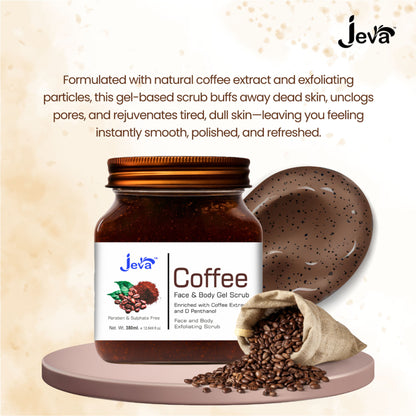 Jeva Coffee Face & Body Exfoliating Gel Scrub - Removes Dead Skin & Dullness