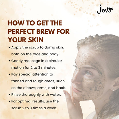 Jeva Coffee Face & Body Exfoliating Gel Scrub - Removes Dead Skin & Dullness