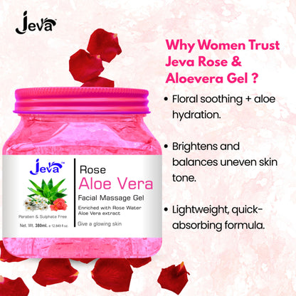 Jeva Rose and Aloe Vera Facial Massage Gel Soothing and Hydrating Gel for Radiant Skin
