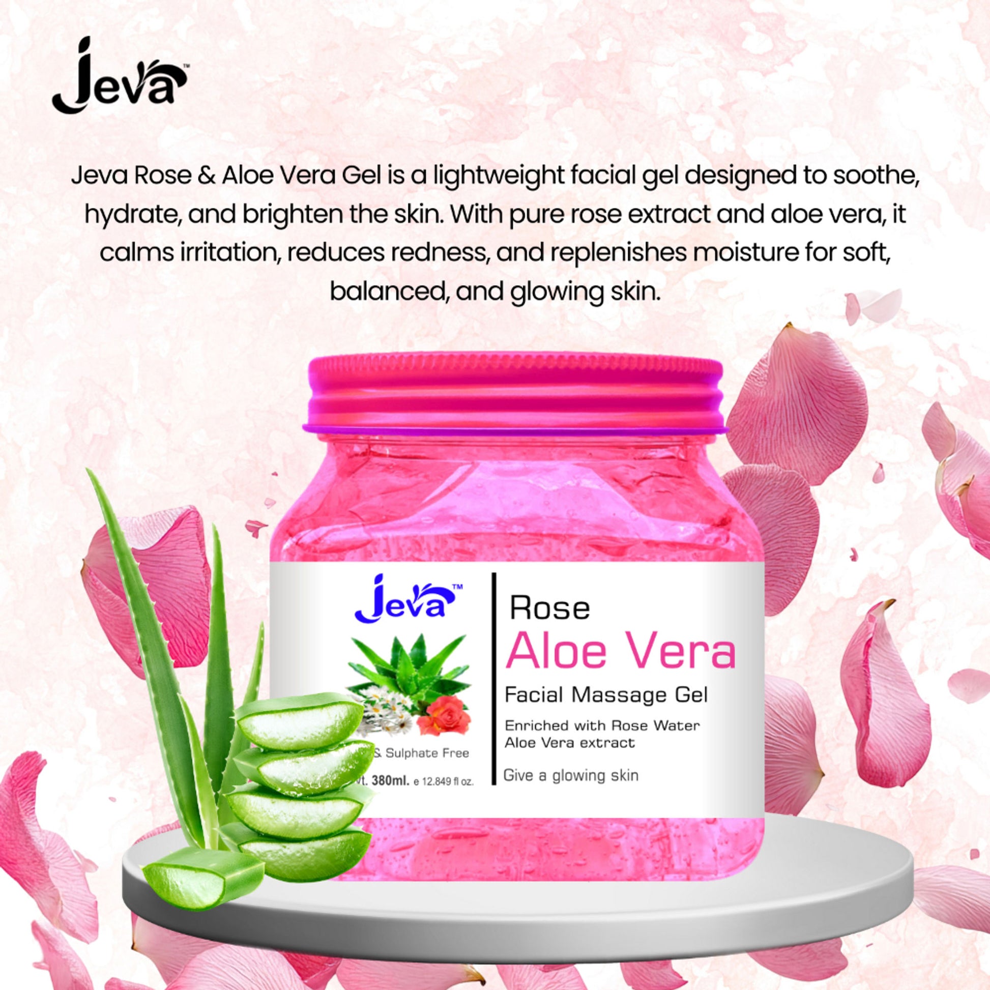 Jeva Rose and Aloe Vera Facial Massage Gel Soothing and Hydrating Gel for Radiant Skin