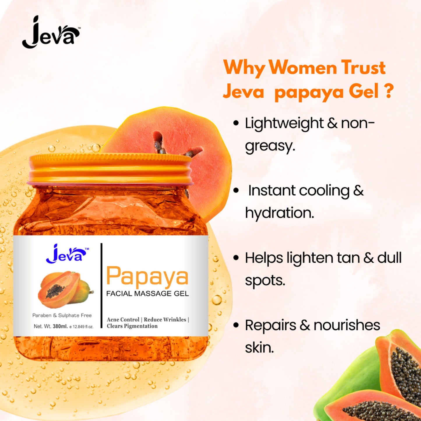 Jeva Papaya Gel Acne Control Reduces Wrinkles and Clears Pigmentation