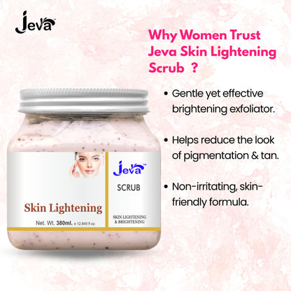 Jeva Skin Lightening Scrub for face and body, exfoliating to remove dead skin cells and improve skin glow.