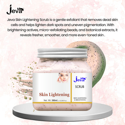 Jeva Skin Lightening Scrub for face and body, exfoliating and removing dead skin cells to enhance glow and smooth skin texture
