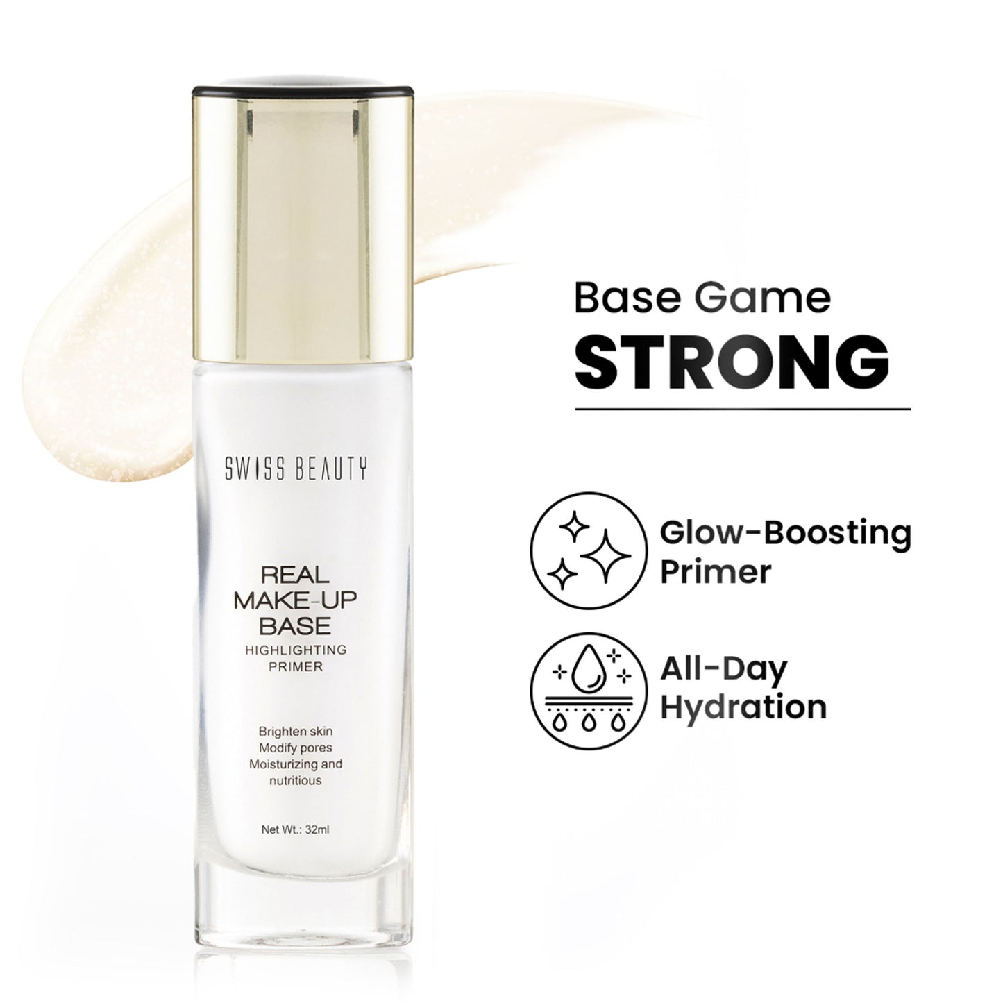 Swiss Beauty Real Make-Up Base Highlighting Primer , Brighten Skin , Modify Pore - 02 Golden Tint
