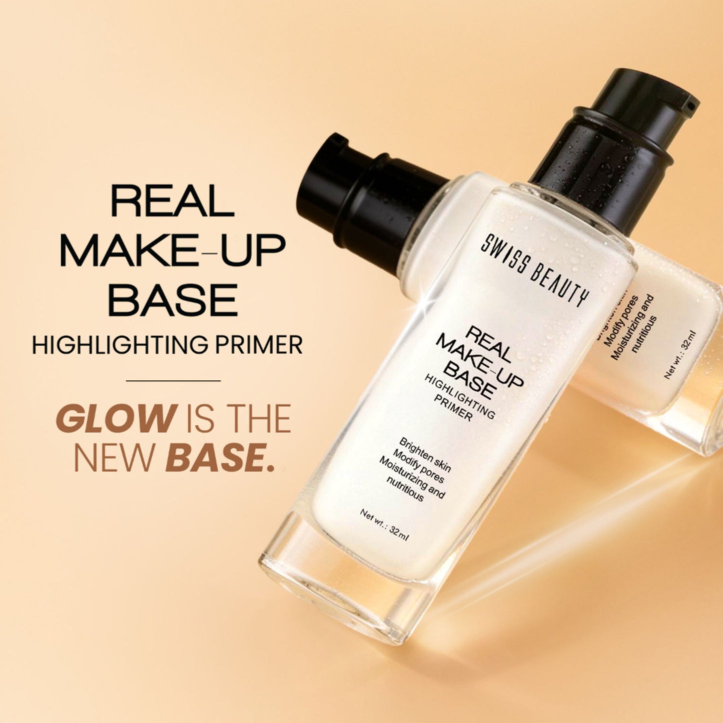 Swiss Beauty Real Make-Up Base Highlighting Primer , Brighten Skin , Modify Pore - 02 Golden Tint