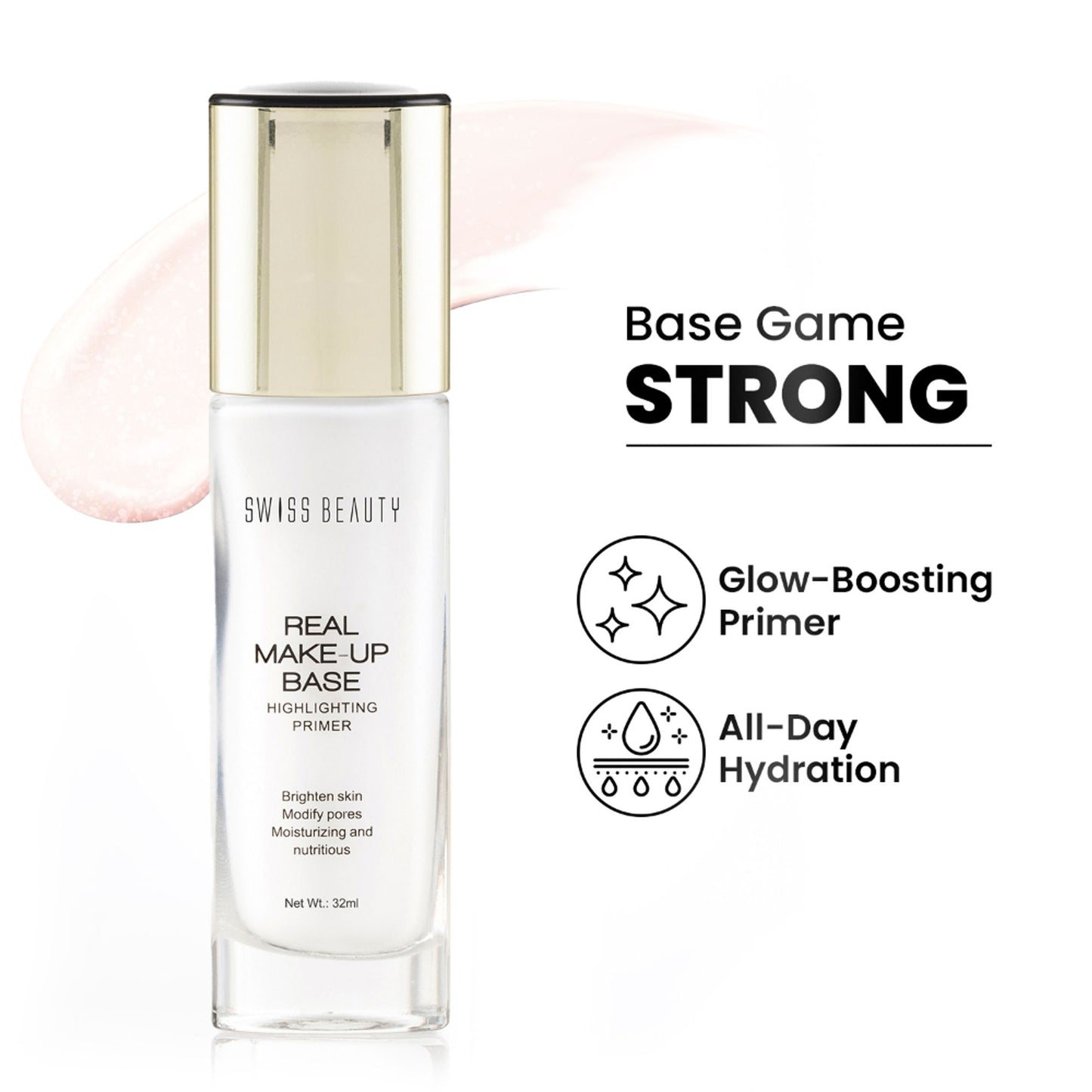 Swiss Beauty Real Make-Up Base Highlighting Primer , Brighten Skin , Modify Pore - N03 Pink Tint