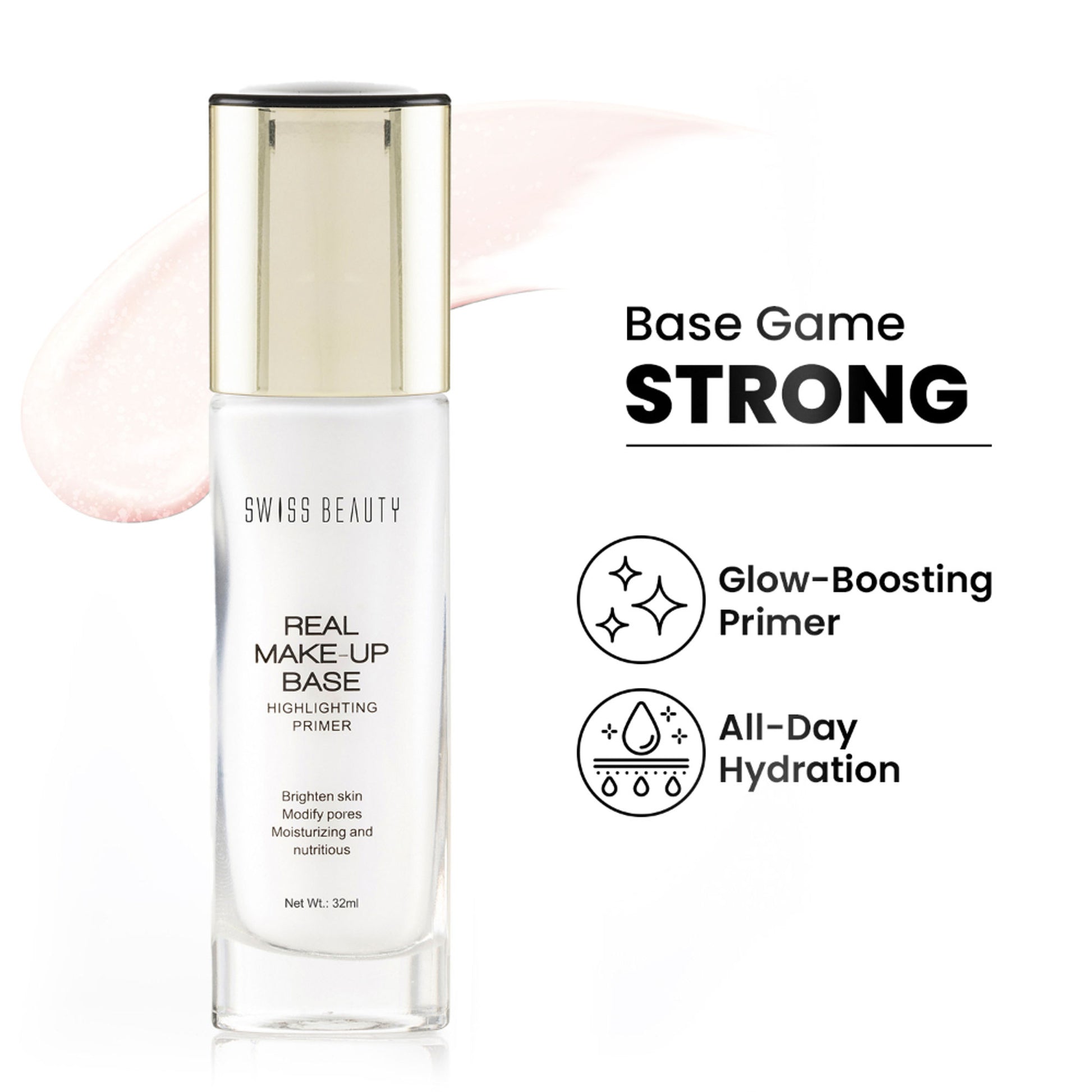 Swiss Beauty Real Make-Up Base Highlighting Primer , Brighten Skin , Modify Pore - N03 Pink Tint