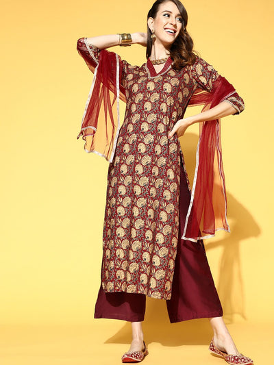 Dhiyona IE Floral Cotton Blend Kurta Set
