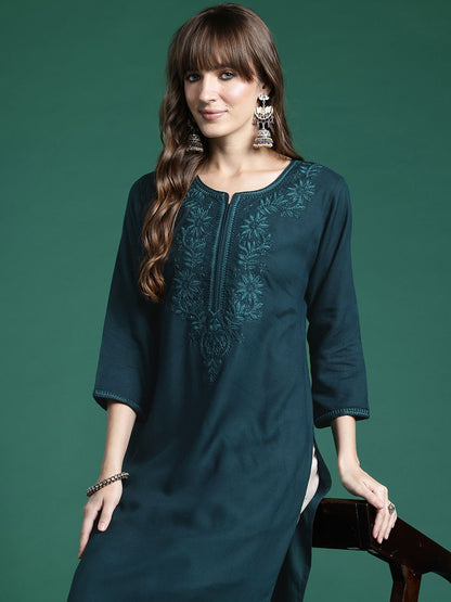 Indyancart IE Ethnic Motifs Embroidered Thread Work Kurta