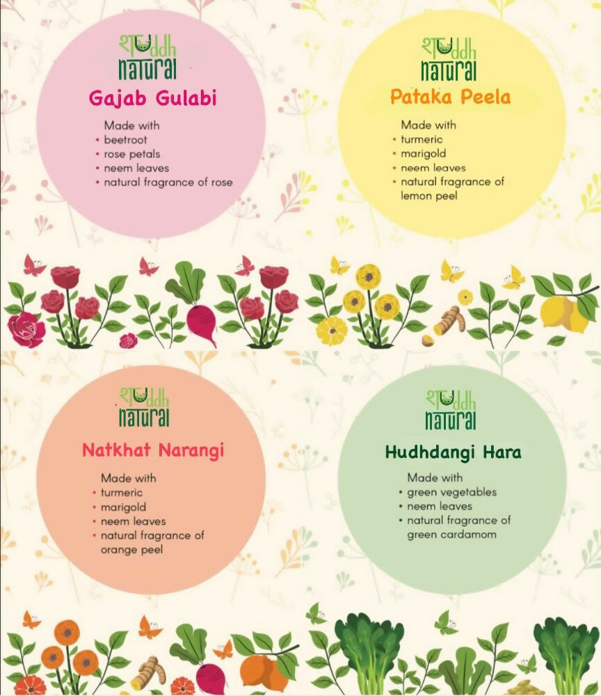 Shuddh Natural Ubtan Based Herbal Gulal, Ayurvedic Thandai Powder, Kashmiri Kahwa | Holi Gift Hamper