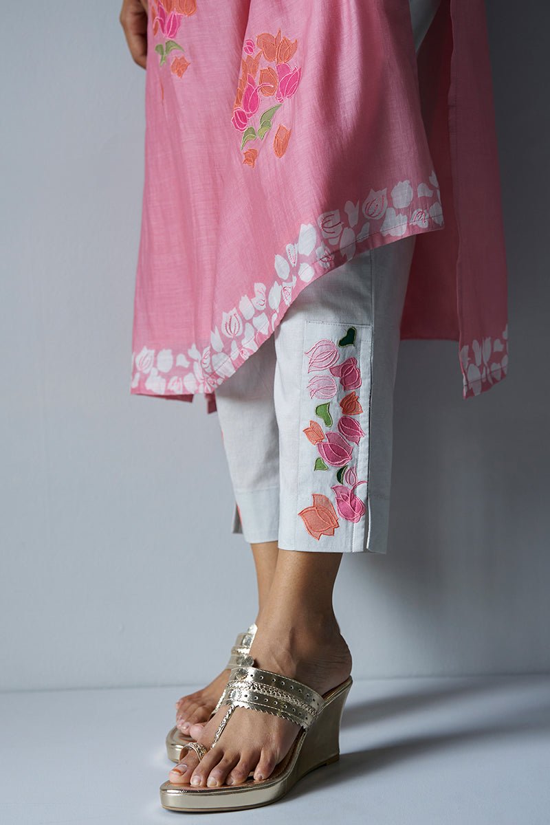 Women's Strawberry Ice Pink and Grey Bemberg Silk Salwar Suit With Delicate Embroidery Detailing