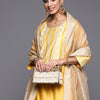 Indyancart IE Women Yellow Printed Liva Kurta with Palazzos & With Dupatta