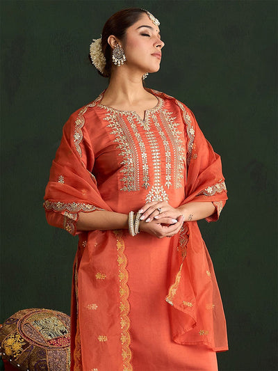 Indyancart IE Women Ethnic Motifs Embroidered Regular Gotta Patti Kurta with Trousers & With Dupatta