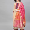 Indyancart IE Women Beige & Pink Yoke Design Kurta with Palazzos & Dupatta