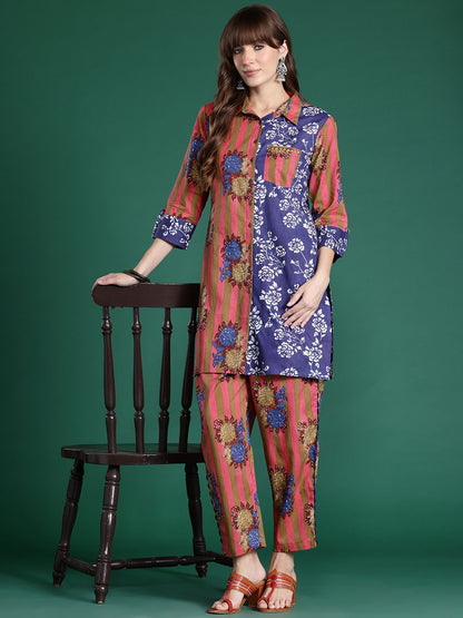 Floral Printed Pure Cotton Kurta with Trousers
