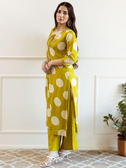 Dhiyona IE Printed Round Neck Three Fourth Sleeves Tunic With Trouser Co-Ords