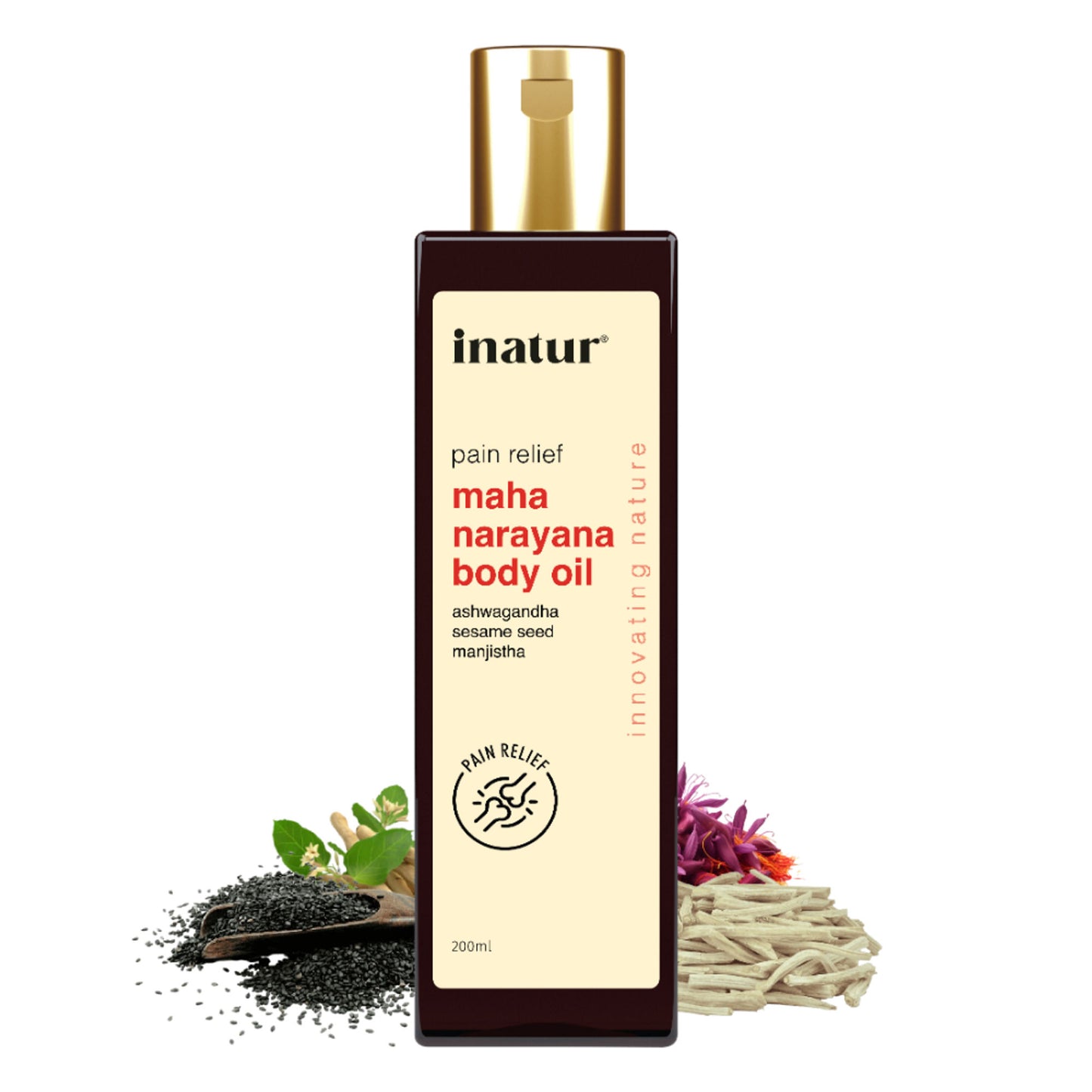 inatur Maha Narayana Ayurvedic Massage Oil with Ashwagandha & Manjistha for Body Pain Relief