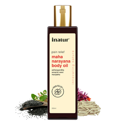 inatur Maha Narayana Ayurvedic Massage Oil with Ashwagandha & Manjistha for Body Pain Relief