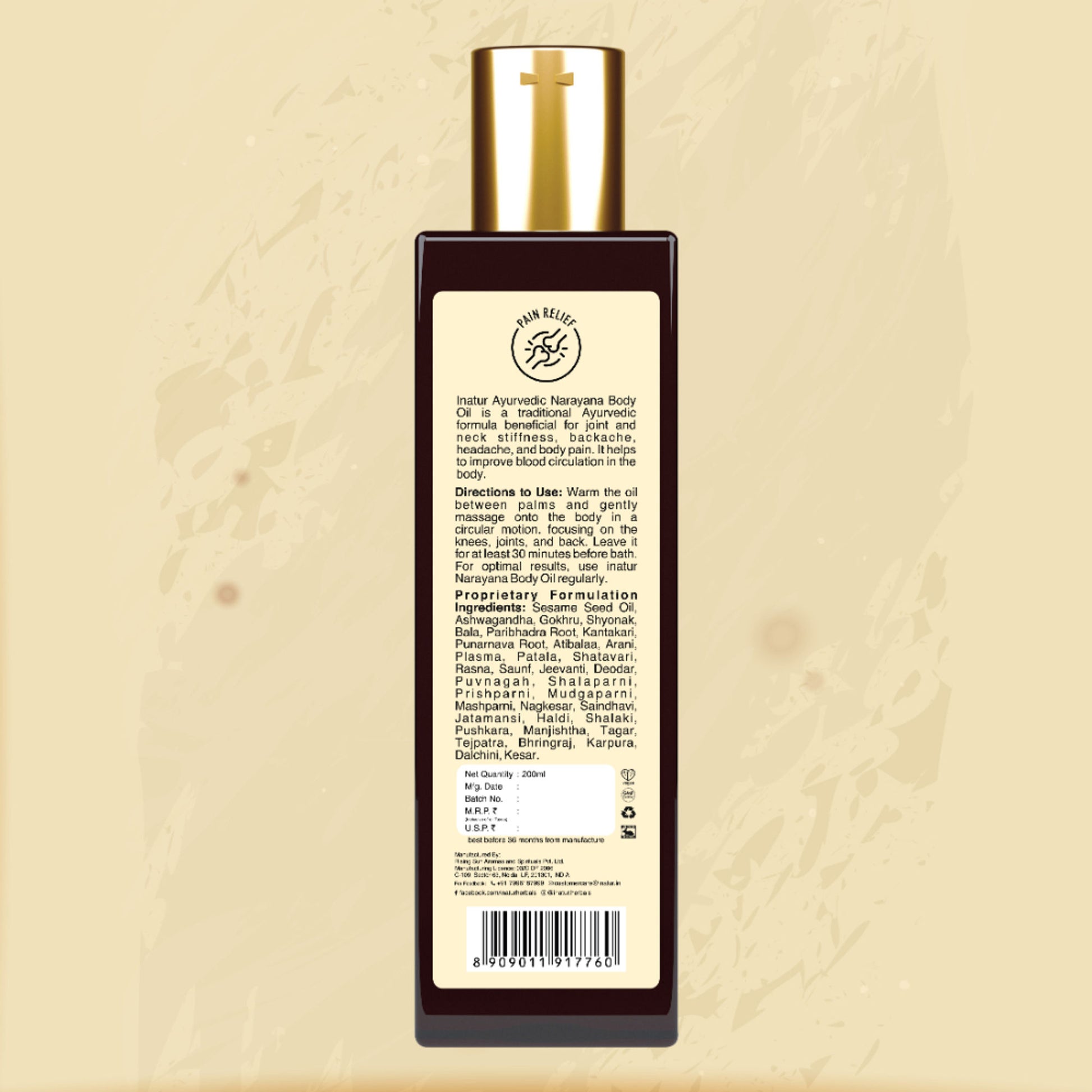 inatur Maha Narayana Ayurvedic Massage Oil with Ashwagandha & Manjistha for Body Pain Relief