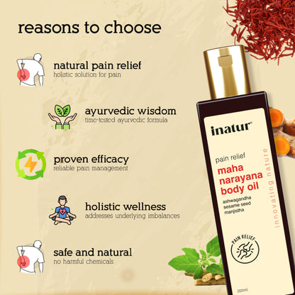inatur Maha Narayana Ayurvedic Massage Oil with Ashwagandha & Manjistha for Body Pain Relief