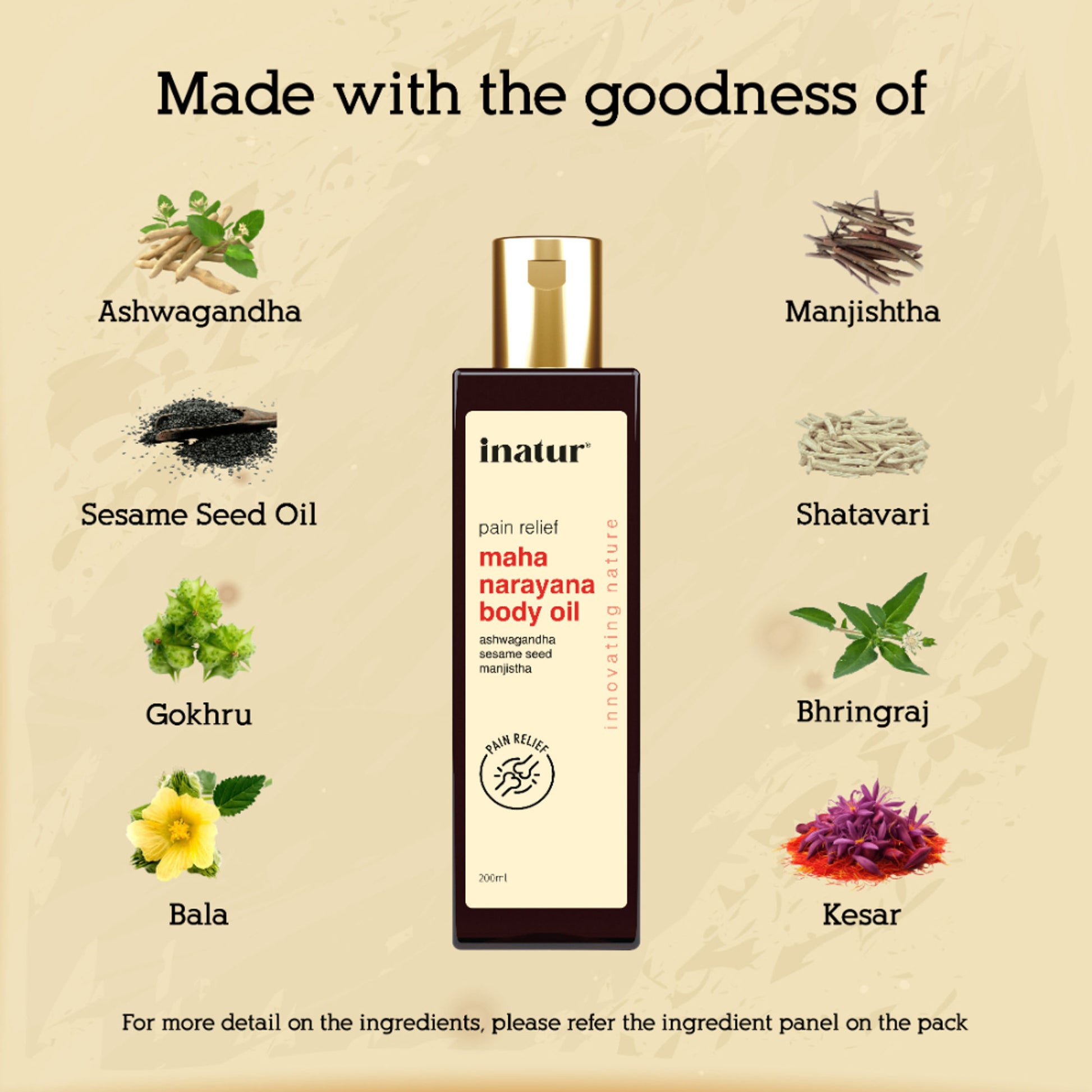 inatur Maha Narayana Ayurvedic Massage Oil with Ashwagandha & Manjistha for Body Pain Relief