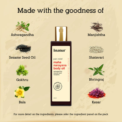 inatur Maha Narayana Ayurvedic Massage Oil with Ashwagandha & Manjistha for Body Pain Relief