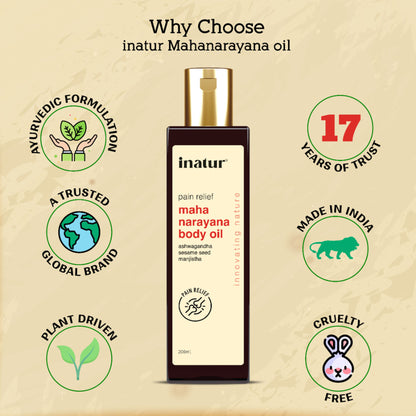 inatur Maha Narayana Ayurvedic Massage Oil with Ashwagandha & Manjistha for Body Pain Relief