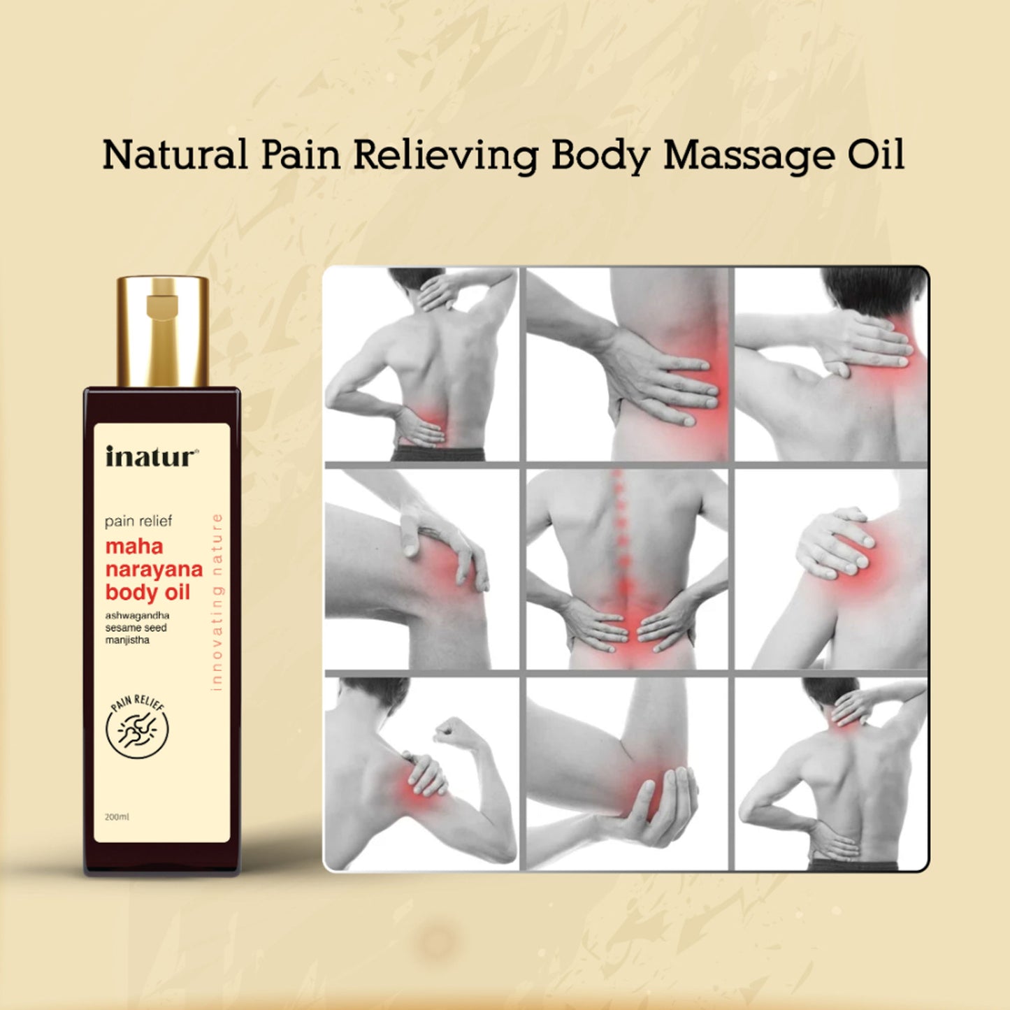 inatur Maha Narayana Ayurvedic Massage Oil with Ashwagandha & Manjistha for Body Pain Relief