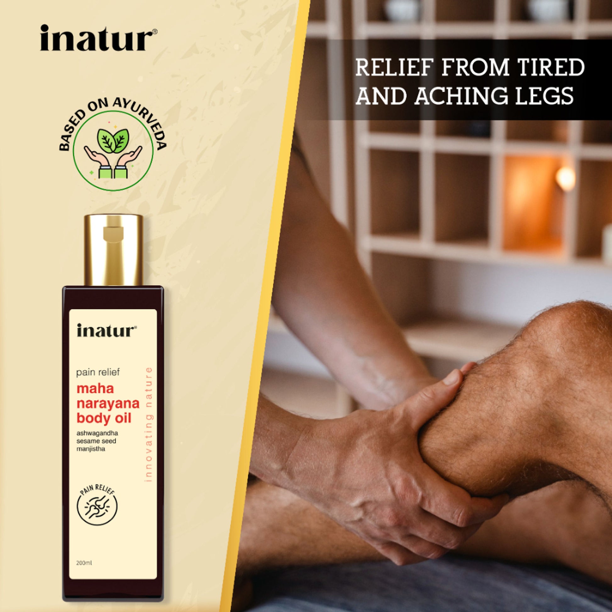 inatur Maha Narayana Ayurvedic Massage Oil with Ashwagandha & Manjistha for Body Pain Relief