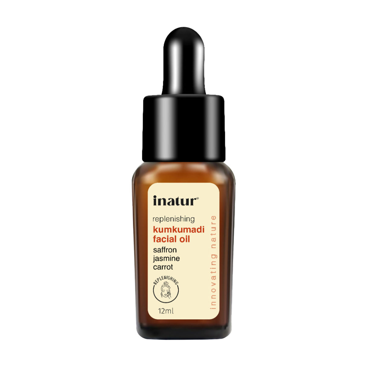 Inatur Kumkumadi Face Oil bottle, Ayurvedic glow formula for all skin types, reduces blemishes and fine lines, natural skincare product