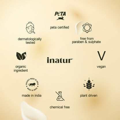 Inatur Kumkumadi Face Oil bottle with dropper, Ayurvedic glow formula for reducing blemishes and fine lines on all skin types.
