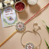 Dhiyona Unisex Set Of 2 Gold Kundan-Studded Bhaiya Bhabhi Rakhi Set With Roli Chawal