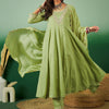 Indyancart SN Women's Sequence Embroidered Pure Cotton Anarkali Kurta With Trousers & Dupatta
