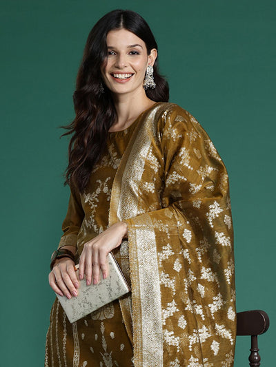 Indyancart IE Women Ethnic Motifs Woven Design Kurta with Trousers & With Dupatta