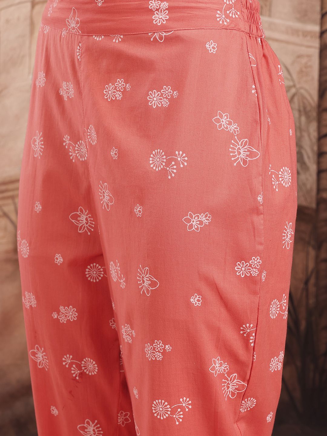 Indyancart SN Women's Floral Printed Pleated Pure Cotton Kurta with Trousers & Dupatta