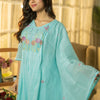 Dhiyona IE Floral Yoke Design Thread Work Pure Cotton A-Line Kurta With Trousers & Dupatta