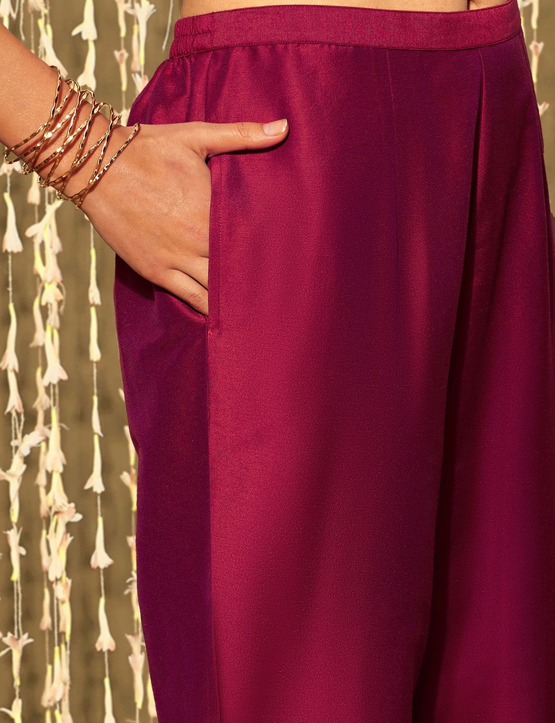 Indyancart IE Magenta Ethnic Motifs Embroidered Straight Kurta & Trouser With Dupatta