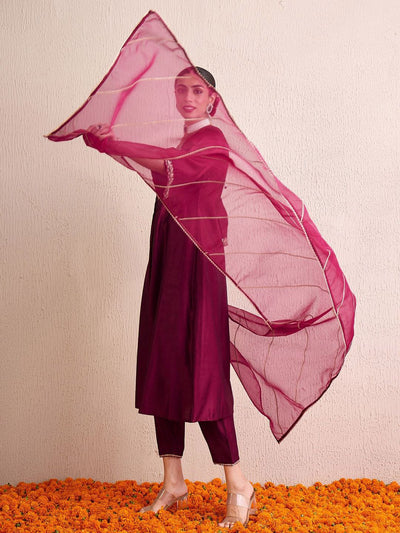Indyancart IE Women Floral Embroidered Pleated Thread Work Liva Kurta with Palazzos & With Dupatta