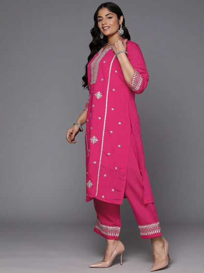 Indyancart Women's Plus Size Ethnic Motifs Embroidered Gotta Patti Kurta with Trousers & Dupatta