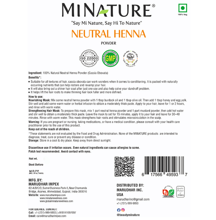 Miniature neutral henna powder for hair masks, fine greenish powder in a clear container, suitable for natural hair conditioning.