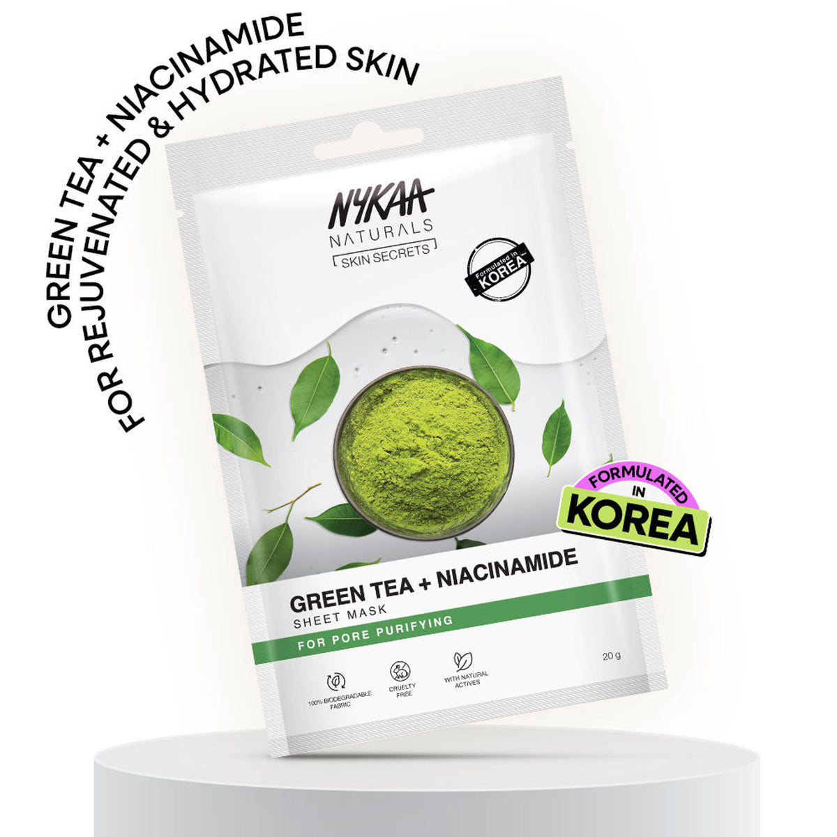 Nykaa Naturals Korean Sheet Mask Green Tea & Niacinamide For Pore Purifying