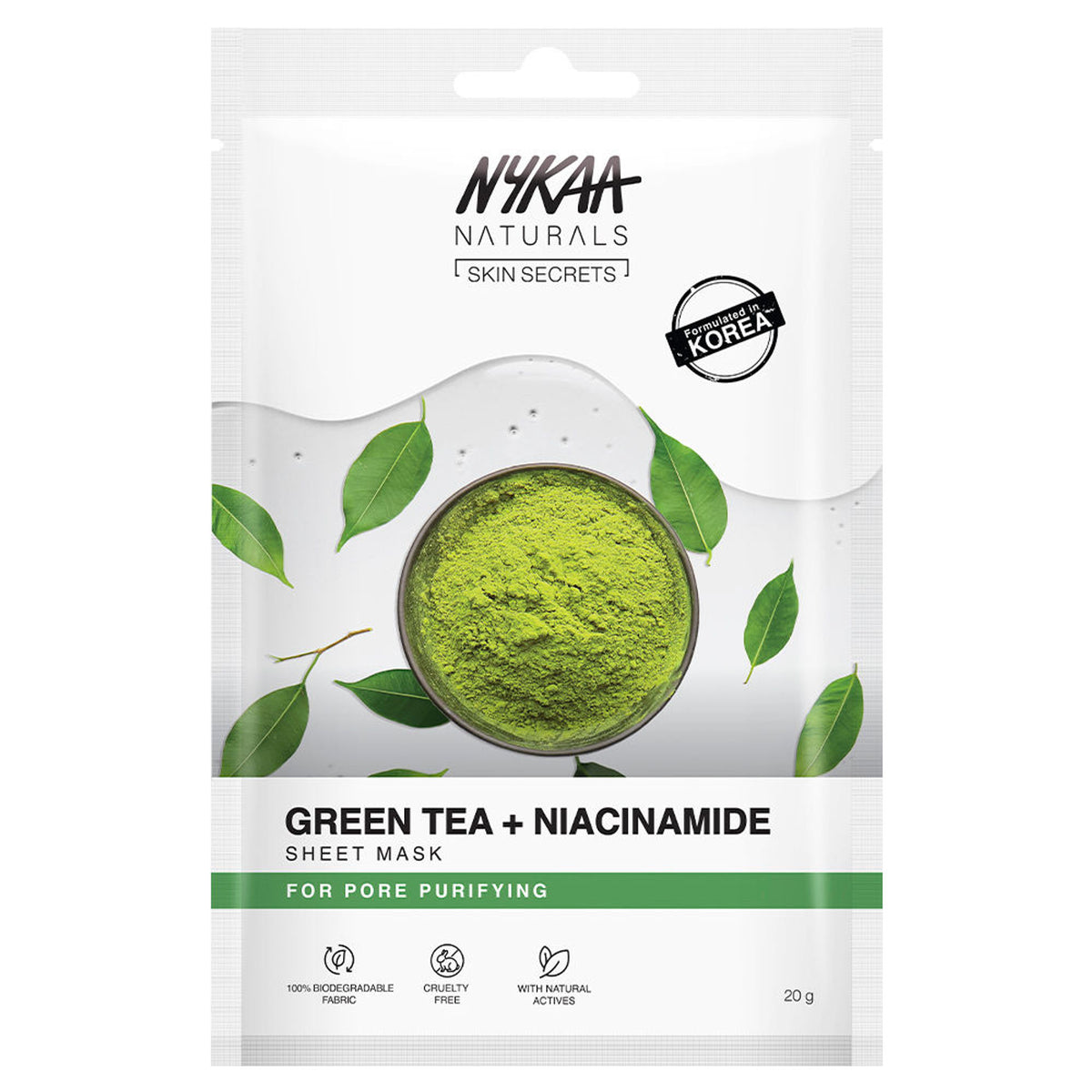 Nykaa Naturals Korean Sheet Mask Green Tea & Niacinamide For Pore Purifying