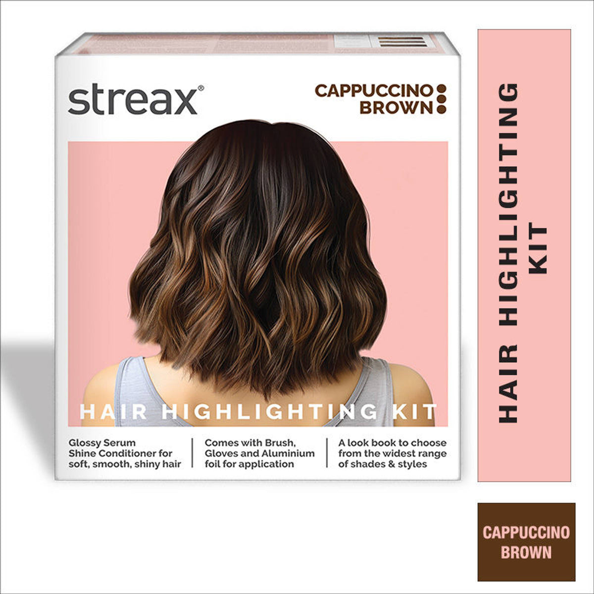 Streax Hair Colour Highlighting Kit - DIY Application, Enriched With Walnut & Argan Oil - Cappuccino Brown
