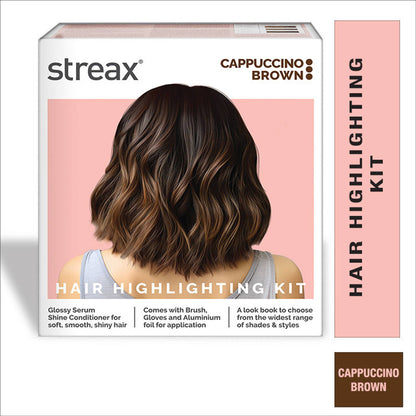 Streax Hair Colour Highlighting Kit - DIY Application, Enriched With Walnut & Argan Oil - Cappuccino Brown