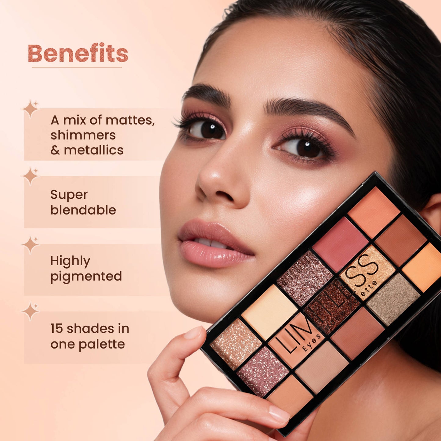 Swiss Beauty Limitless Eyeshadow Palette - Mattes, Shimmers & Metallics - 01 Stargaze